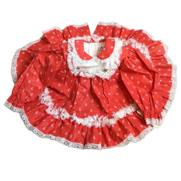 Vintage Bryan Baby Girl Full Circle Party Dress Lace Trim Red 12 Months NWT - Picture 1 of 11